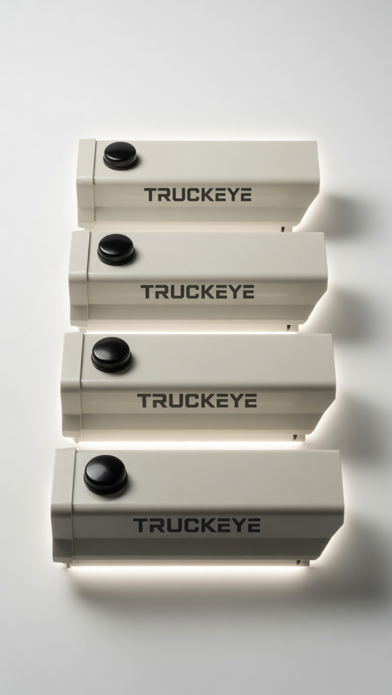 Iron Eyes — four TruckEye sensor heads stacked, branded enclosures